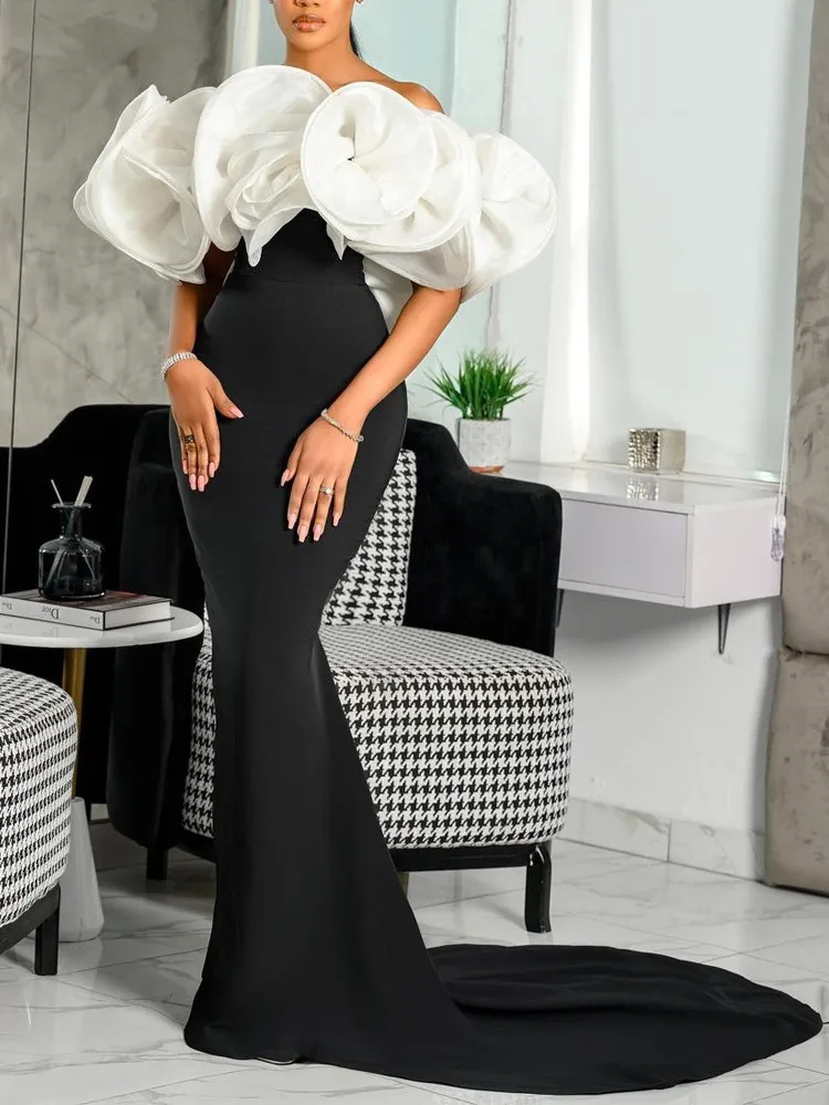 Women Elegant Black White Party Dress