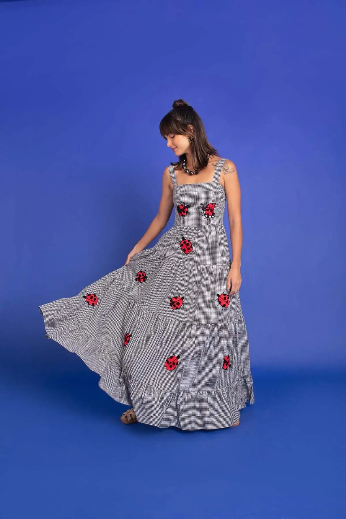 Wholesale Summer Women Fashion Casual Floral Embroidery Sling Large Pendulum Maxi Dress